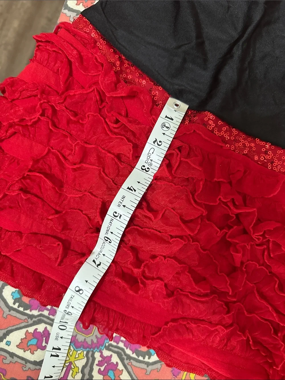Competition Dance Red & Black Sequin & Ruffle Dance Costume youth large (YL)